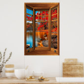 Wood Bay Window Herbstlandschaft - Illusion Poster (Küche)
