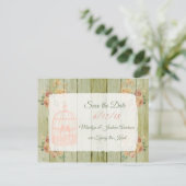 = Wood Birdcage Wedding Save the Date Postcard Postkarte (Stehend Vorderseite)