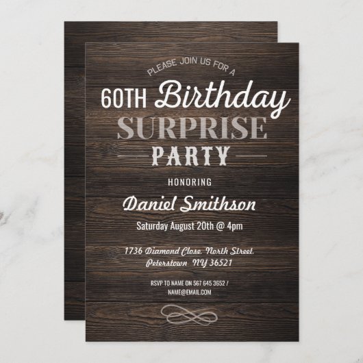 Wood Birthday Überraschung Rustikale Mens Frauen e Einladung (Vorne/Hinten)
