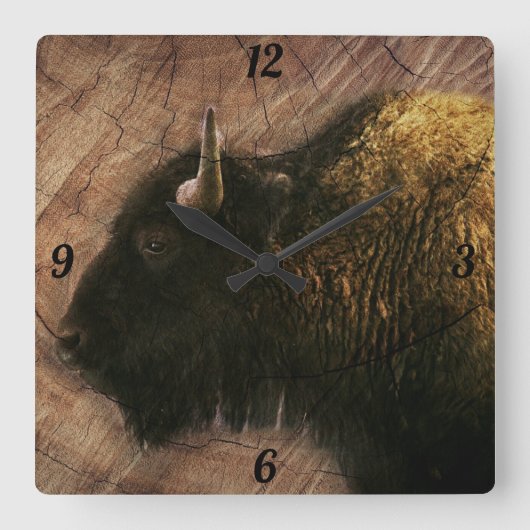 Wood Bison Buffalo Quadratische Wanduhr (Vorderseite)