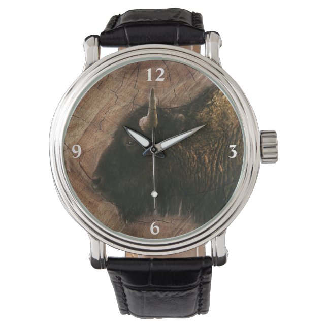 Wood Bison Buffalo Watch Armbanduhr (Vorderseite)