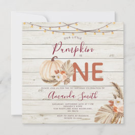 Wood Boho Pampas Grass Pumpkin ist ein Geburtstag Einladung