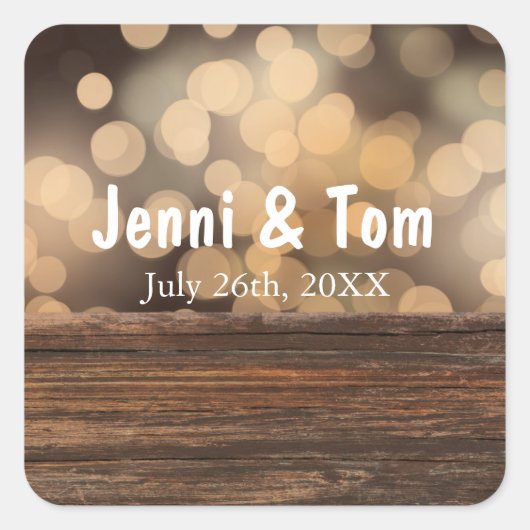 Wood + Bokeh Lights Rustic Country Wedding Sticker (Vorderseite)