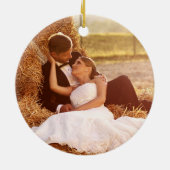 Wood Brush Script Erster Weihnachtswagen FOTO BACK Keramik Ornament (Hinten)