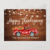 Wood Brush Script Lights Truck Erntedank Postkarte (Vorderseite)
