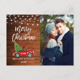 Wood Brush Script Lights Truck Foto Weihnachten Postkarte