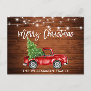 Wood Brush Script Lights Vintager LKW Tree Postkarte