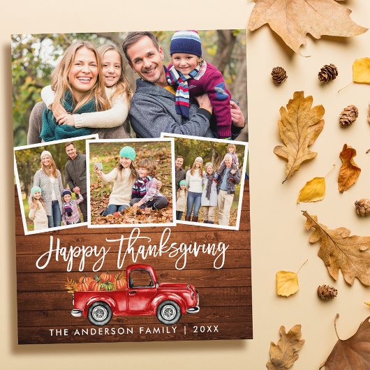 Wood Brush Script Red Truck Erntedank 4 Foto Postkarte