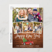 Wood Brush Script Red Truck Neujahr 4 Foto Postkarte (Vorne/Hinten)