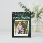 Wood Brush Script Sofortkamera Foto Weihnachten Postkarte (Stehend Vorderseite)