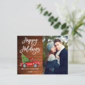Wood Brush Script Truck Couple Foto Holidays Postkarte (Stehend Vorderseite)