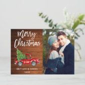 Wood Brush Script Truck Couple Foto Weihnachten (Stehend Vorderseite)