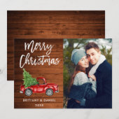Wood Brush Script Truck Couple Foto Weihnachten (Vorne/Hinten)
