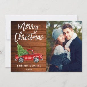 Wood Brush Script Truck Couple Foto Weihnachten