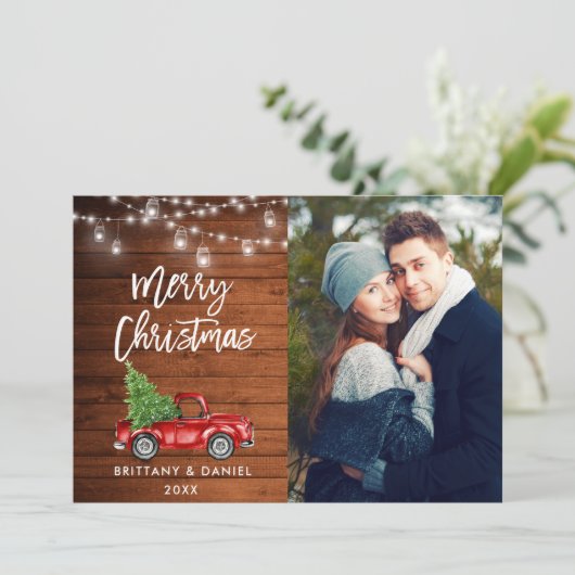 Wood Brush Script Truck Lights Foto Weihnachten (Stehend Vorderseite)