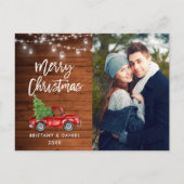 Wood Brush Script Truck Lights Foto Weihnachten Postkarte (Vorderseite)