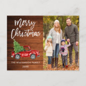 Wood Brush Script Vintag Truck Foto Weihnachten Postkarte (Vorderseite)