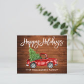 Wood Brush Script Vintag Truck Tree Holiday Postkarte (Stehend Vorderseite)