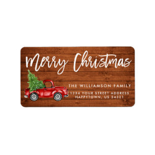 Wood Brush Script Vintag Truck Weihnachten Adressaufkleber
