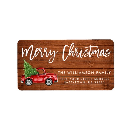 Wood Brush Script Vintag Truck Weihnachten Adressaufkleber (Vorne)