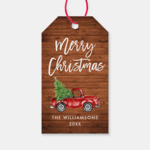 Wood Brush Script Weihnachtsgeschenk Vintag Truck Geschenkanhänger