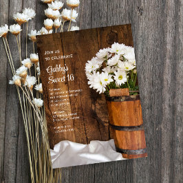 Wood Bucket White Daisies Sweet 16 Birthday Party Einladung