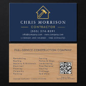 Wood Building Metallic Navy Blue Gold QR Code Visitenkarte