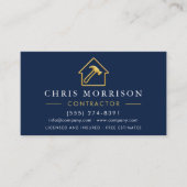 Wood Building Metallic Navy Blue Gold QR Code Visitenkarte (Vorderseite)