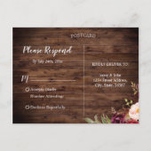 Wood Burgundy Floral Mason Jar String Lights UAWG Einladungspostkarte (Rückseite)