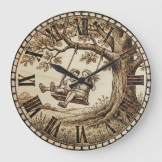 Wood Burned Swing Tree Wall Clock Große Wanduhr