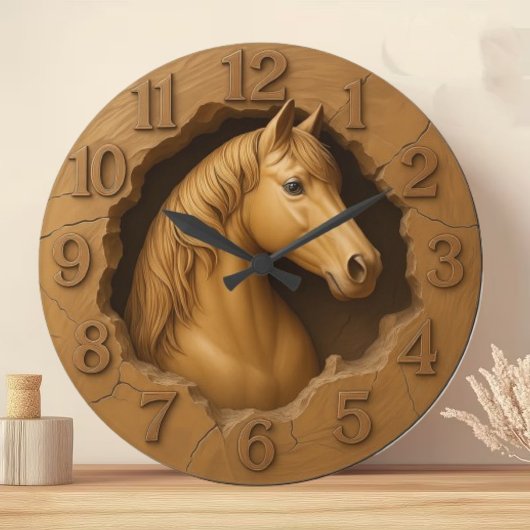 Wood carved horse rustic equestrian farmhouse große wanduhr