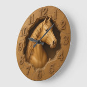 Wood carved horse rustic equestrian farmhouse große wanduhr (Winkel)