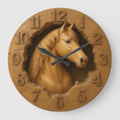 Wood carved horse rustic equestrian farmhouse große wanduhr (Vorderseite)
