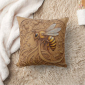 Wood carving effect Throw Cushion big bee Kissen (Decke)