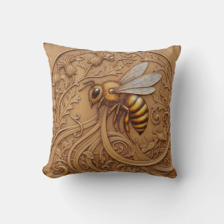 Wood carving effect Throw Cushion big bee Kissen