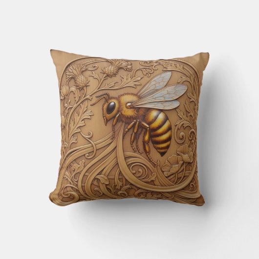 Wood carving effect Throw Cushion big bee Kissen (Vorderseite)
