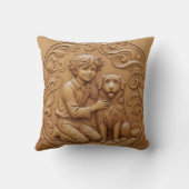 Wood carving effect Throw Cushion boy and dog Kissen (Rückseite)