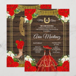 Wood Charro - Rote Prinzessin Mis Quince Einladung