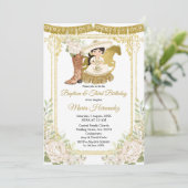 Wood Charro White Taufe & Dritter Geburtstag Einladung (Stehend Vorderseite)