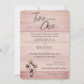 Wood Christian Two Become One Hochzeit Einladung (Vorderseite)