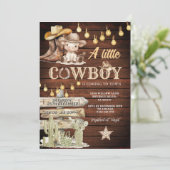Wood Cowboy Boots & Cactus Baby Shower Einladung (Stehend Vorderseite)