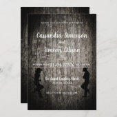 Wood Cowboy, Cowgirl Rustic Wedding Day Einladung (Vorne/Hinten)