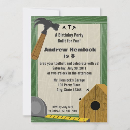 Wood Craft Gebäude Spaß Geburtstag Einladung (Vorderseite)