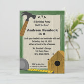 Wood Craft Gebäude Spaß Geburtstag Einladung (Stehend Vorderseite)