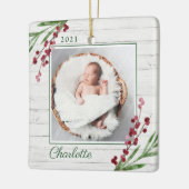Wood Cranberry Foliage Baby First Christmas Foto Keramikornament (Links)