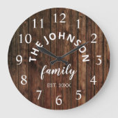 Wood Custom Family Name Rustic Farmhouse Große Wanduhr (Vorderseite)