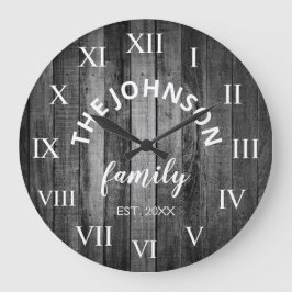 Wood Custom Family Name Rustic Farmhouse Große Wanduhr
