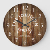 Wood Custom Family Name Rustic Farmhouse Große Wanduhr (Vorderseite)