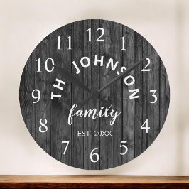 Wood Custom Family Name Rustic Farmhouse Große Wanduhr