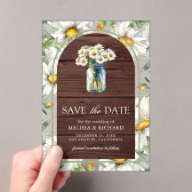 Wood Daisies Mason Jar Wedding Save the Date